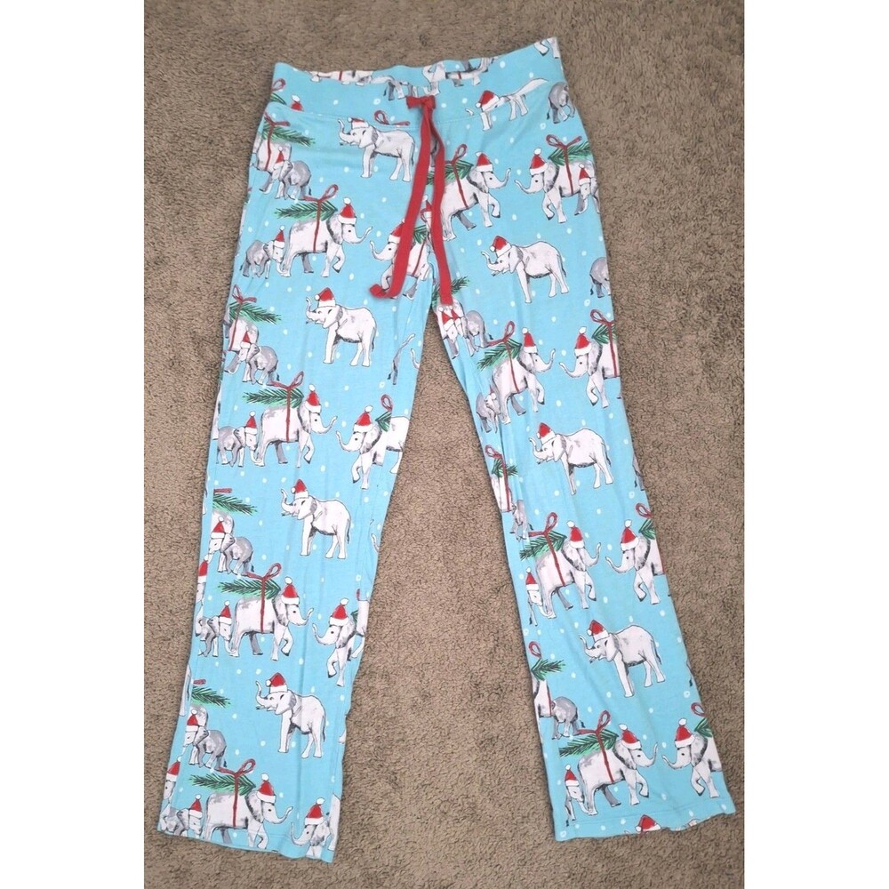 Cynthia Rowley PJ Pants Elephants In Santa Hat Christmas Holidays Small Lounge
